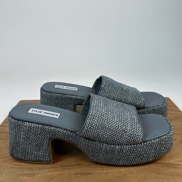 New Steve Madden Reign Blue Woven Slip On Platform Block Heel Sandals Size 11 M - Picture 1 of 8